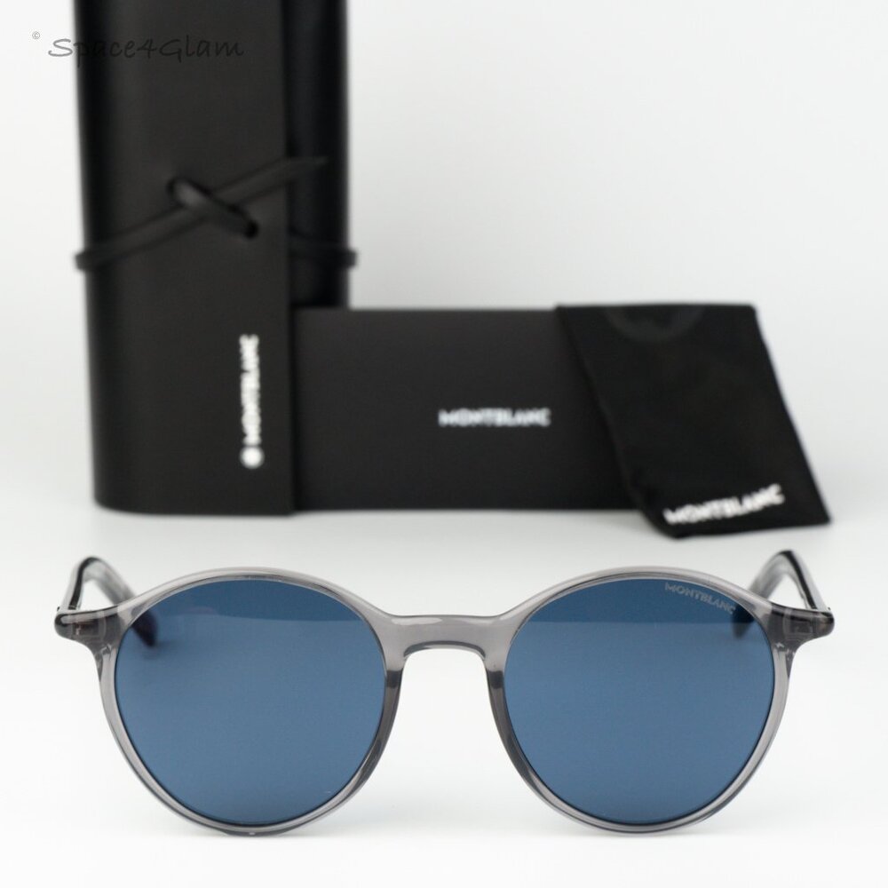 Montblanc Men Sunglasses Grey Blue Round MB0324S 003 NEW AUTHENTIC